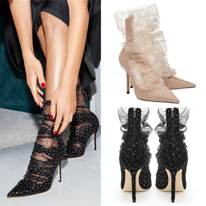 

MinanSer Luxury Crystal High Heel Women Pumps Elegant Lace Wedding Shoes Women Sexy Pointed To Zapatos De Hombre