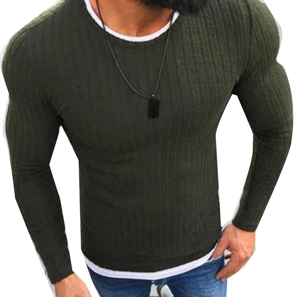 Модный мужской свитер размера плюс, топ с цветными вставками, пуловер с круглым вырезом и длинным рукавом, вязаный свитер для мужчин, зимняя одежда