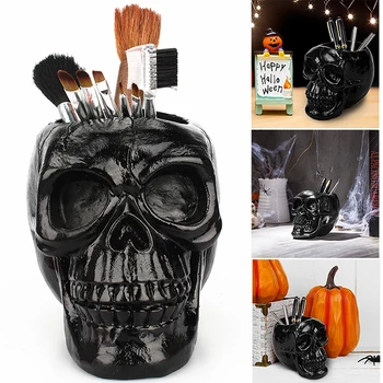 

Black/Pink Skull Resin Pencil Holder Halloween Decorative Skeleton Head Stationery Desktop Organizer Hogard