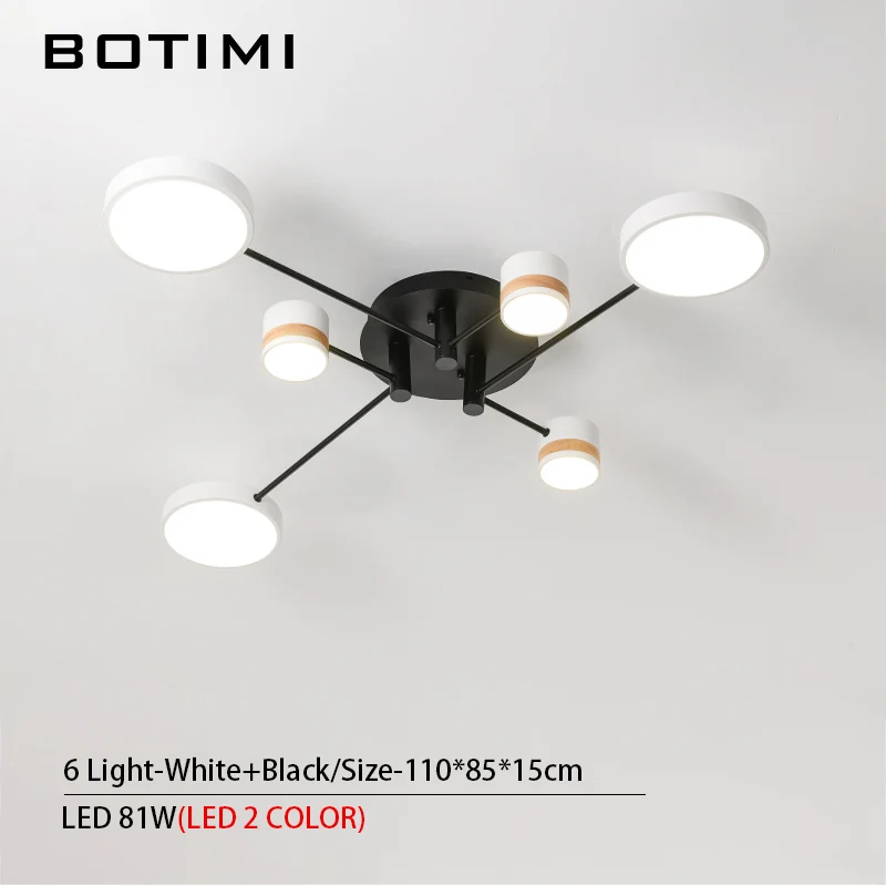 WH-BK 6 Light BOTIMI, домашний декор, светодиодный потолочный светильник для гостиной, круглые металлические потолочные лампы, монтируемые на поверхности, обеденные люстры, Светильники для спальни - Цвет корпуса: WH-BK 6 Light