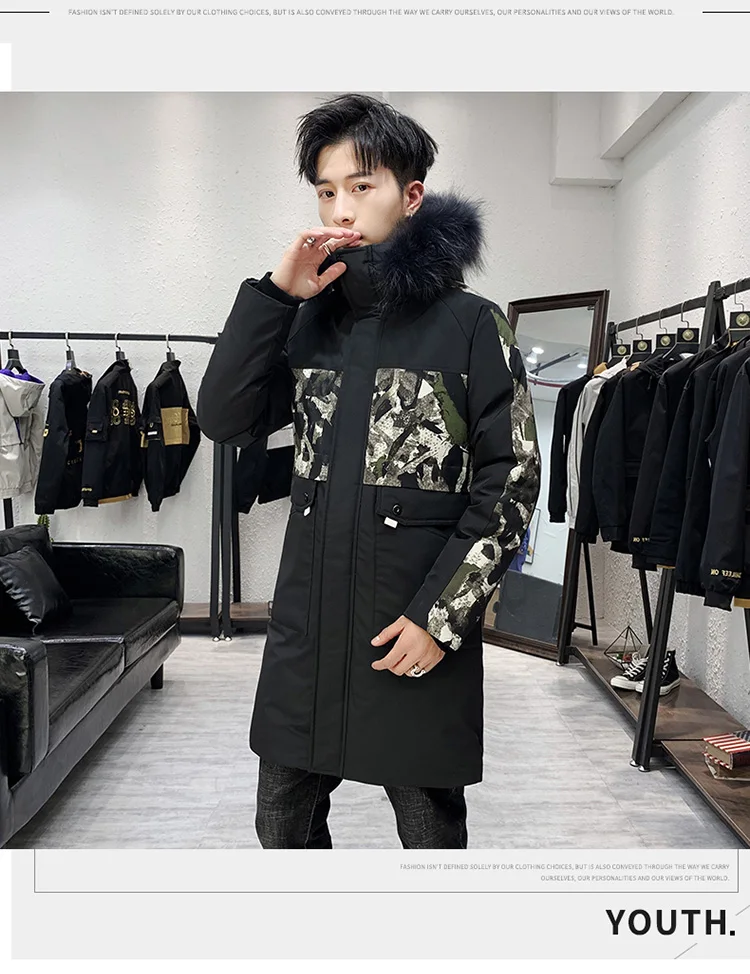 Cotton-padded Clothes Men's Mid-length Winter Coat Korean-style Fashion Teenager Handsome Hooded down Jacket Cotton-padded Cloth