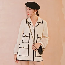 YIGELILA осеннее Новое модное лоскутное пальто с отложным воротником и карманами, повседневное пальто с длинными рукавами, однобортное пальто 9971