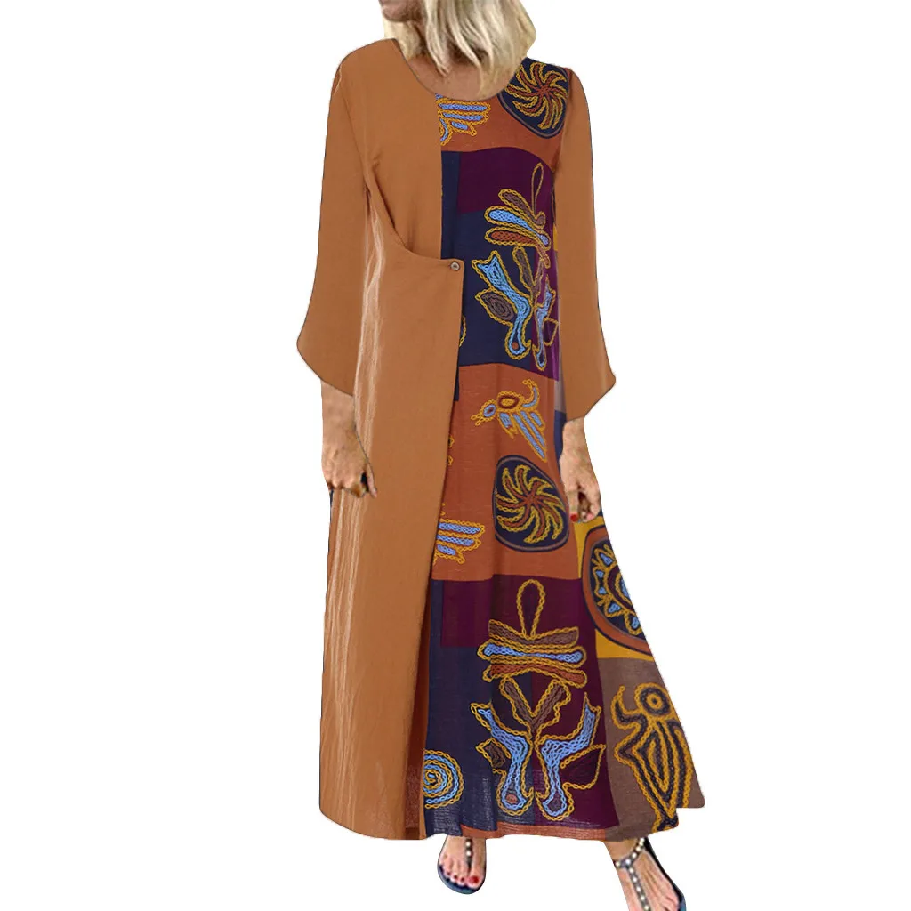 

Boho Dress Plus Size Women Casual Long Maxi Kaftan Dress Ladies Long Sleeve Holiday A-Line Beach Dress vestidos de festa hotsale