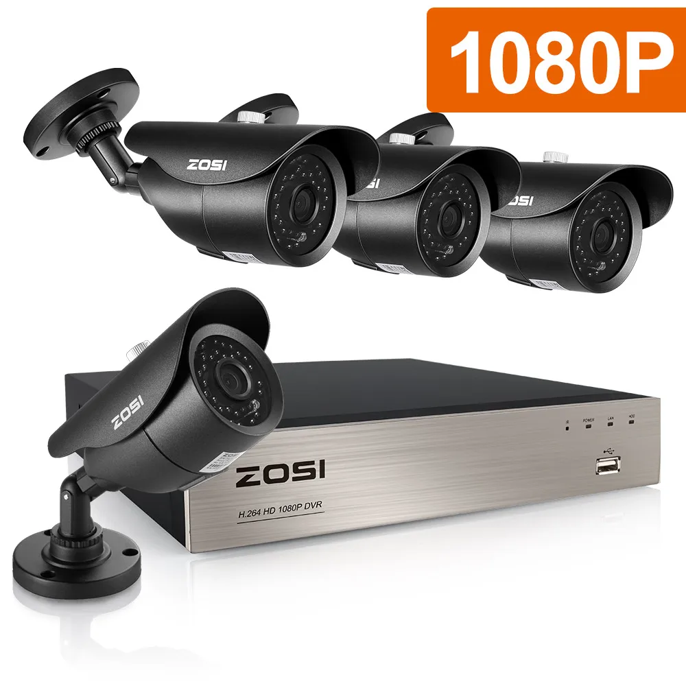 ZOSI 8CH 1080P HD-TVI камера безопасности CCTV система P2P ИК ночного видения 4 шт. 2.0MP наружная HD камера наблюдения комплект приложение просмотра