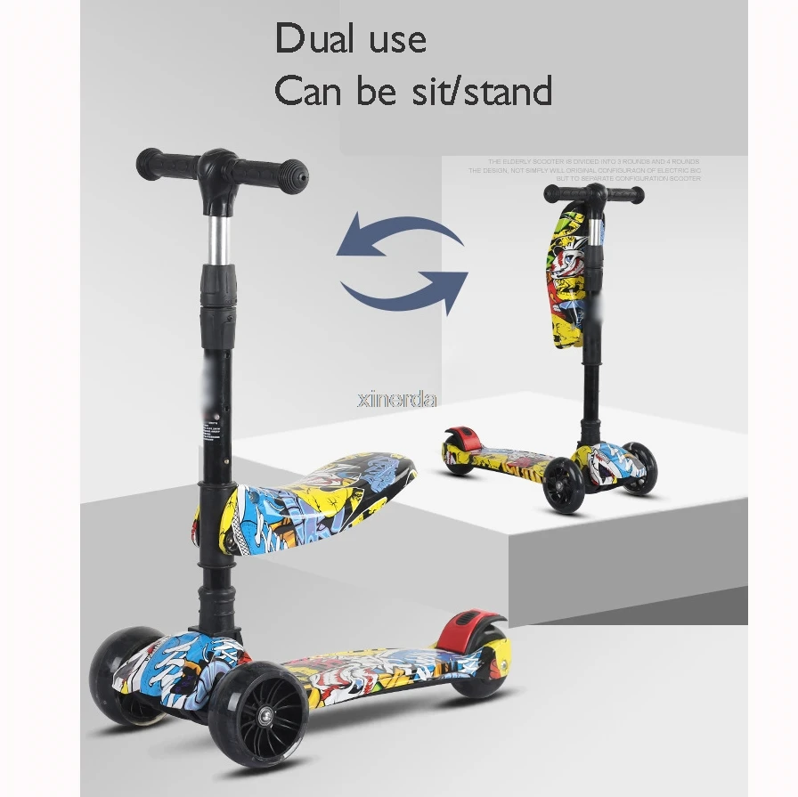 Adjustable Kick Scooter for Kids, Foldable Seat, Flashing 3 Wheels, Step Scooters, Children City Roller Skateboard, Gifts for Ki