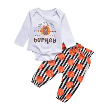 

Thanksgiving Baby Boy Girl Clothes Cotton Bodysuit Long Sleeve Turkey Pants 2pcs Holiday Party Outfits Clothes Set