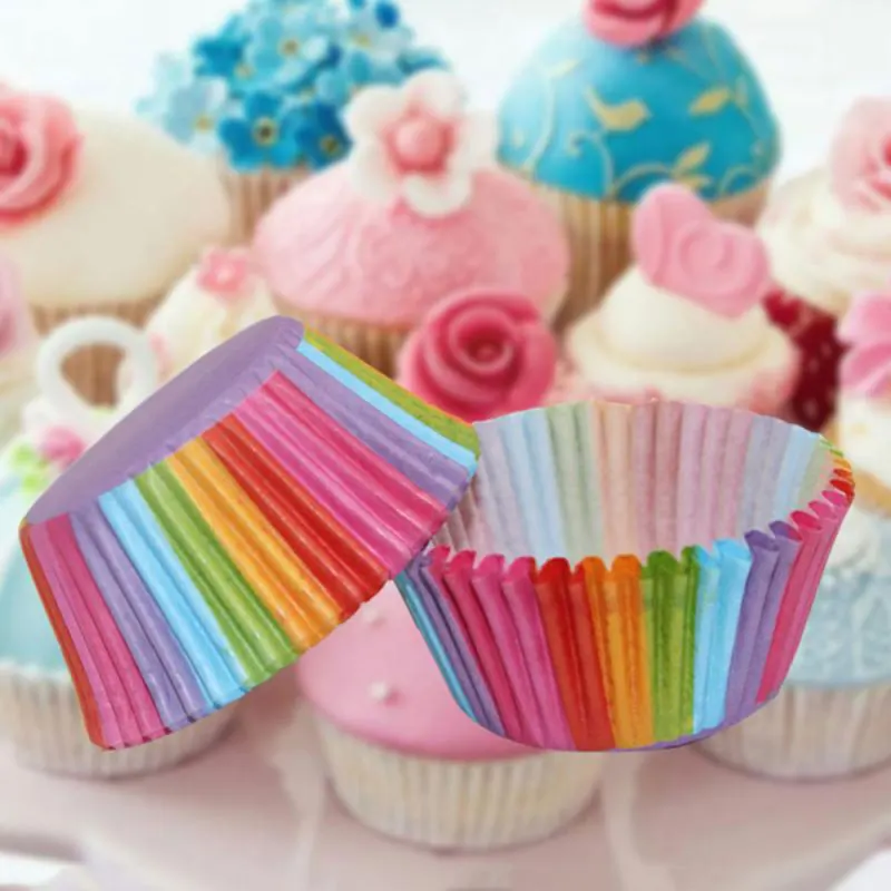 

TTLIFE 100PCS/set Shape Liner Box Cake Baking Muffin Box Paper Cake Cup Party Tray Cake Mold Decoration Rainbow Cake Paper Cup