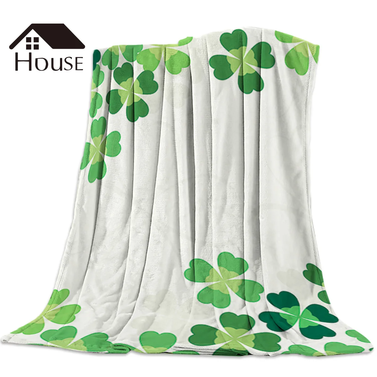 St. Patrick'S Day Themed Four-Leaf Clover Printed Nap Blanket Soft Comfortable Velvet Plush Plant Blankets Warm Sofa Bed Sheets | Дом и