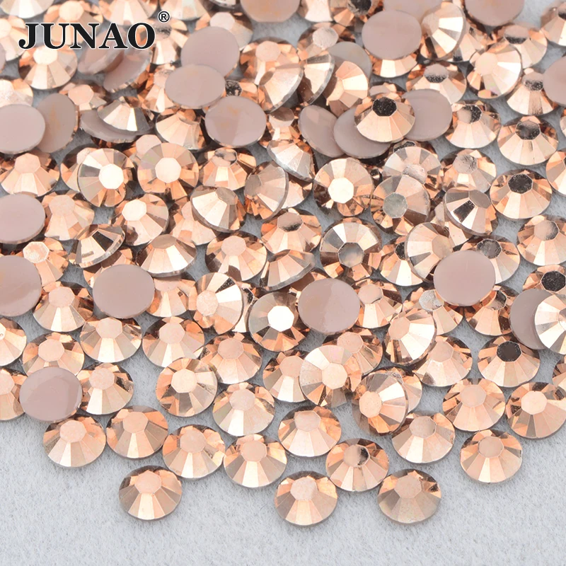 JUNAO 4 5 6mm Bling Gold Rose Round Flatback Rhinestone Face Nail Art Decoration Strass Non Hotifix Crystal Stones Stickers