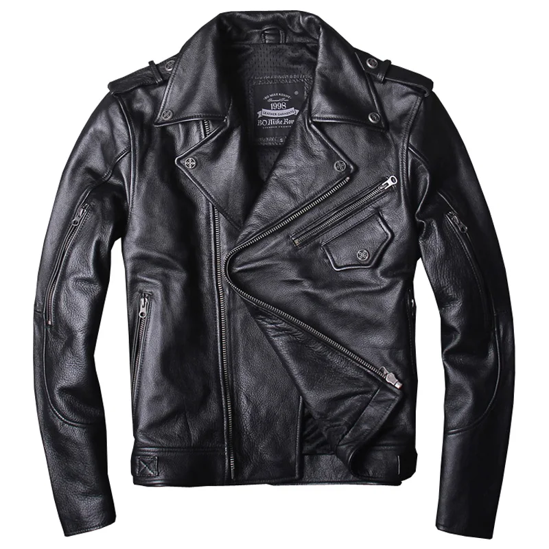

2020 Black Men American Motorcycle Leather Jacket Plus Size XXXXL Genuine Cowhide Autumn Slim Fit Biker's Leather Coat