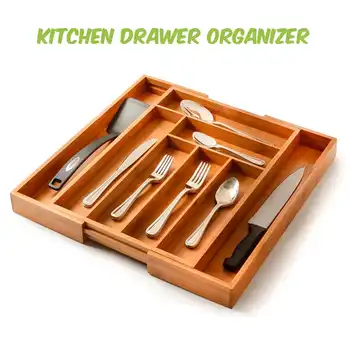 

6/8 Grid Adjustable Bamboo Cutlery Box Kitchen Drawer Organizer Tray Kitchen Storage Holder Rack Tool Utensil Flatware Tray