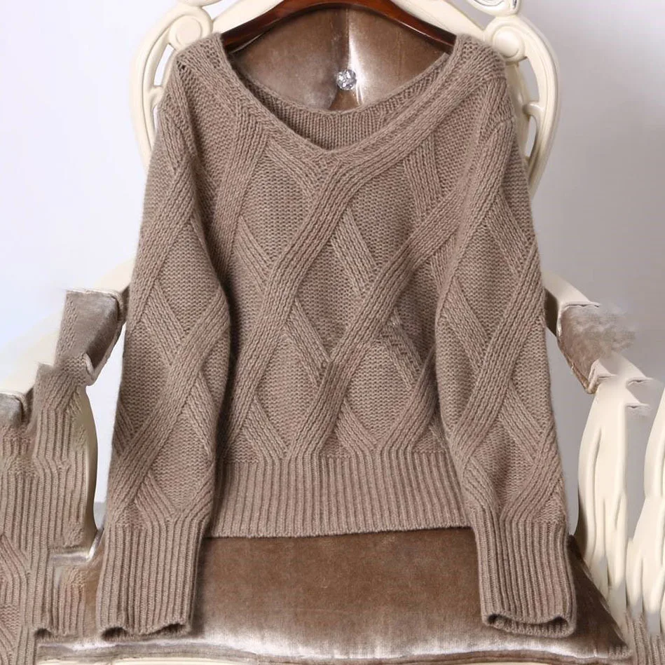 LANMREM/ г. Осенне-зимний толстый свитер с треугольным вырезом из пряжи, украшенный ромбовидным узором, комплект из двух предметов, юбка PB588