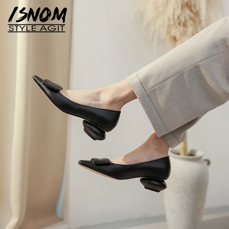ISNOM/женские туфли лодочки на толстом низком каблуке обувь с острым носком Детские