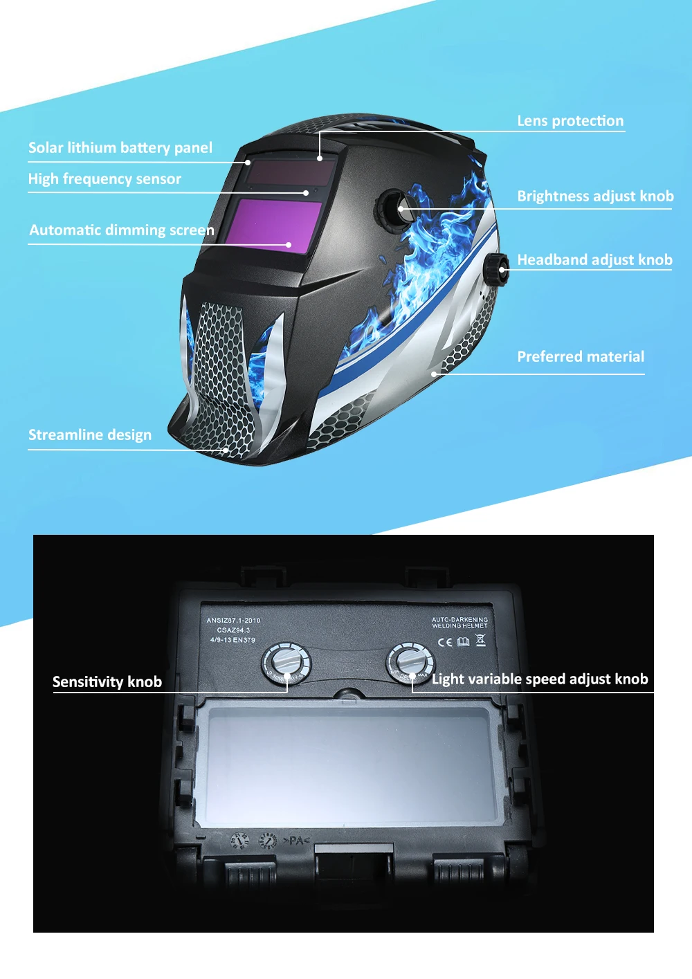 

Hot Solar Powered Electric Welding Mask Welding Helmet Auto Darkening Hood Adjustable Headband for MIG TIG Arc Welder Mask