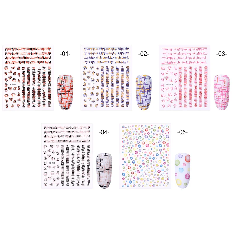 1 Sheet 3D Nail Stickers Self-adhesive Stripe Shape Flowers Element Mixed Patterns Transfer Decals Nail Decoration for Nail Art