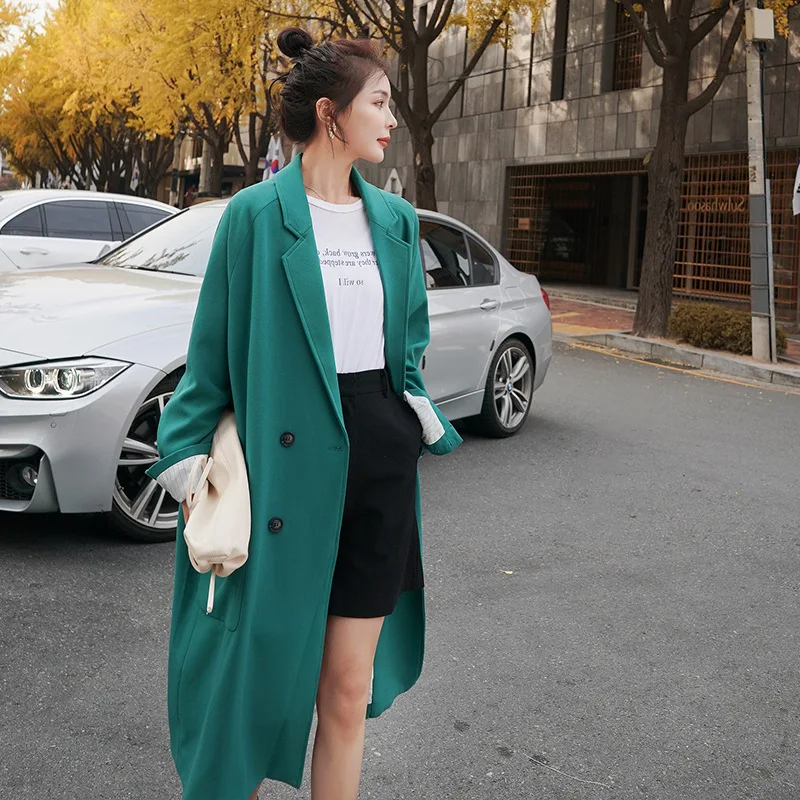 

Photo Shoot Trench Coat Coat Women's Long 2020 Spring Clothing New Style over-the-Knee CHIC Korean-style Loose-Fit Suit Collar O