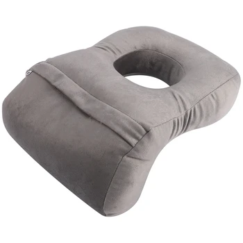 

U-Shaped Desk Nap Pillow Neck Supporter Seat Cushion Headrest Travel Neck Pillow with Arm Rest Gray