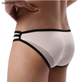 

KUDYZON Sexy Men Underwear Mesh Bulge Pouch Men Briefs Breathable See Through Hombre Slip Gay Calzoncillos Jockstrap Underpants