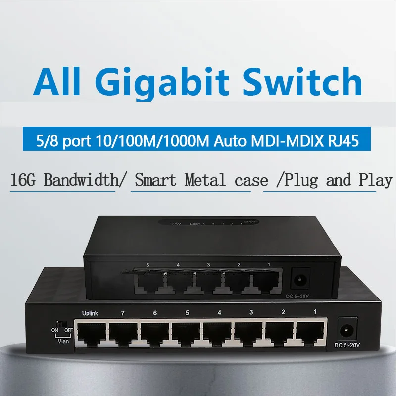 

Gigabit switch 5 port 8 port gigabit desktop switch Ethernet Network Switch 5/8 port 10/100/1000M support Vlan