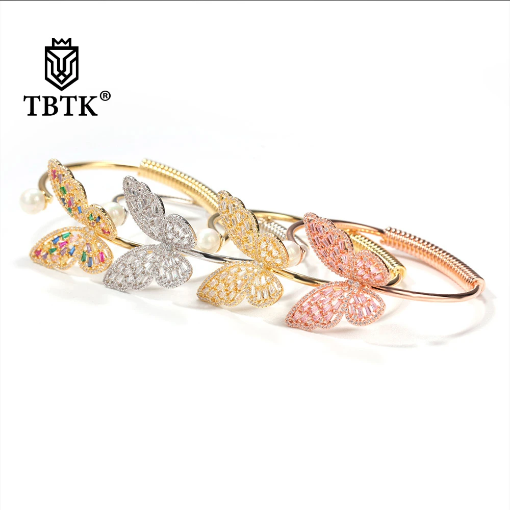 

Женский браслет-бабочка TBTK, браслет на запястье с имитацией жемчуга и медным кубическим цирконием, открытое Ювелирное Украшение