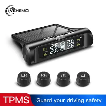 

Vehemo 4PCS Sensor Alarm Systems Car Tire Pressure Alarm Solar Power Tire Pressure Monitoring System for LCD Color Screen Auto