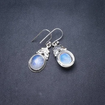 

Natural Rainbow Moonstone Handmade Unique 925 Sterling Silver Earrings 1.5" Y3631
