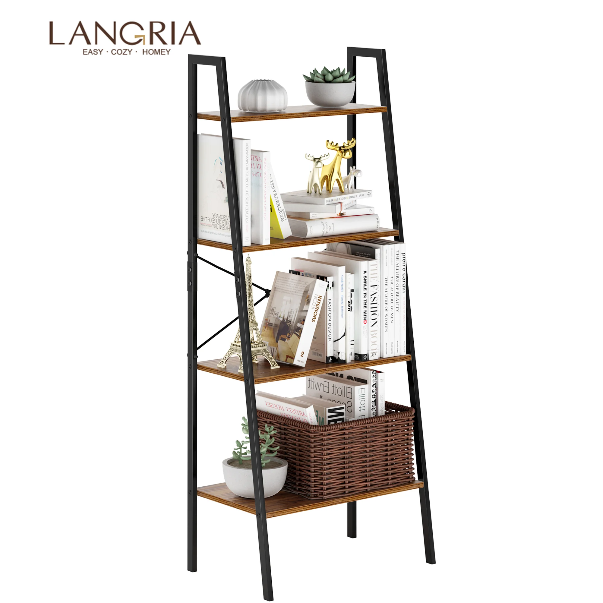 LANGRIA 4 этажная металлическая книжная полка органайзер Multiiuse в старинном стиле из