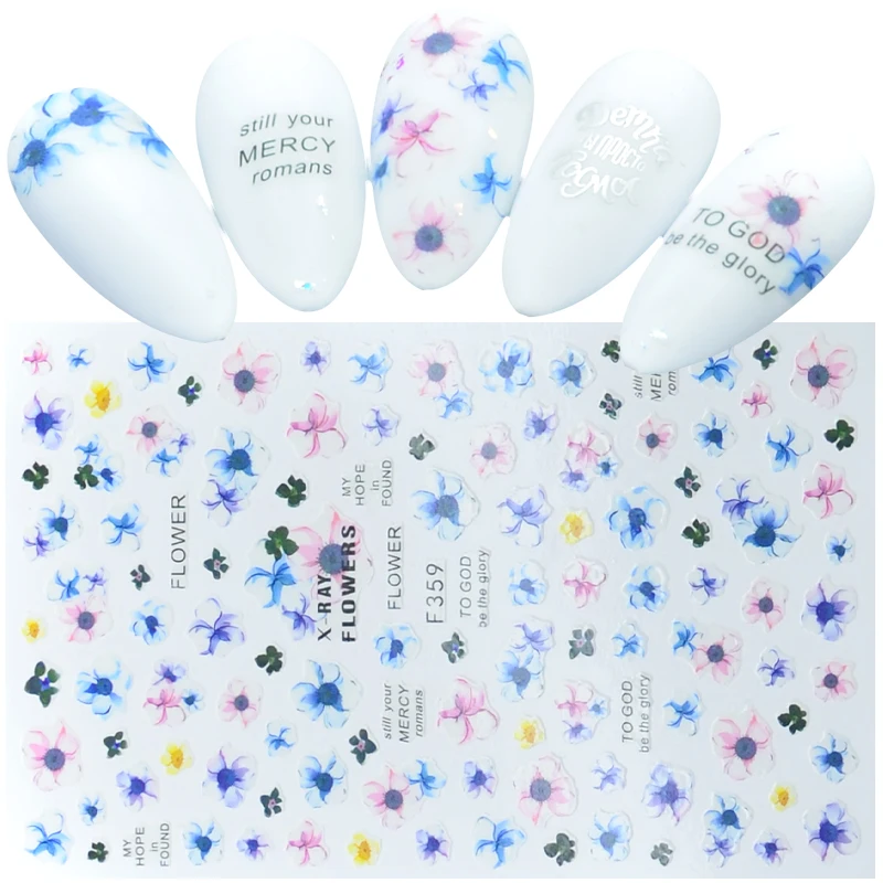 

1pcs Floral Slider Adhesive Stickers Decal For Nail Art Decoration Flower Leaf Gel Manicure Accessories