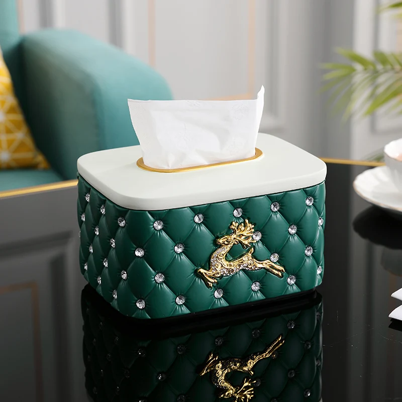 

Golden Deer Label Tissue Box, Pearl Decoration, Geometric Figure, Luxury High-end Pumping Box for Living Room and Dining Room