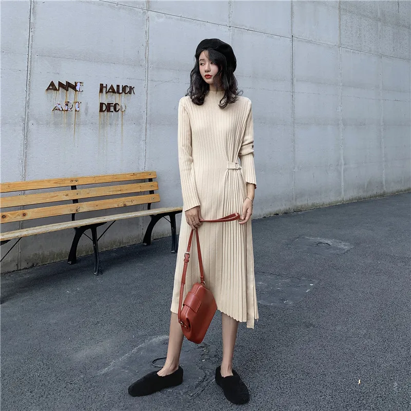 Трикотажное платье свитер на подкладке платья для зимы 2020 женские осенние тонкие