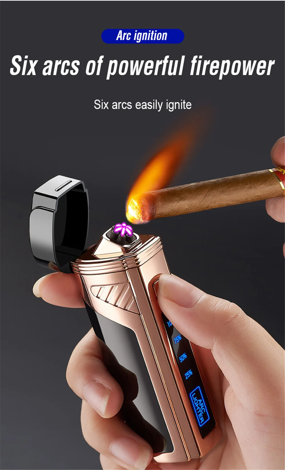 Encendedor Usb 6 arcos de lujo para hombres, Interruptor táctil con cortador de cigarros, a prueba de viento, sin llama, recargable, Gadgets de alta potencia de fuego|Accesorios de cigarrillos| - AliExpress