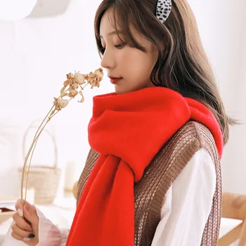 

Women Solid Cashmere Scarves Lady Winter Thicken Warm Soft Pashmina Shawls Wraps Pink Black Female Knitted Wool Long Scarf