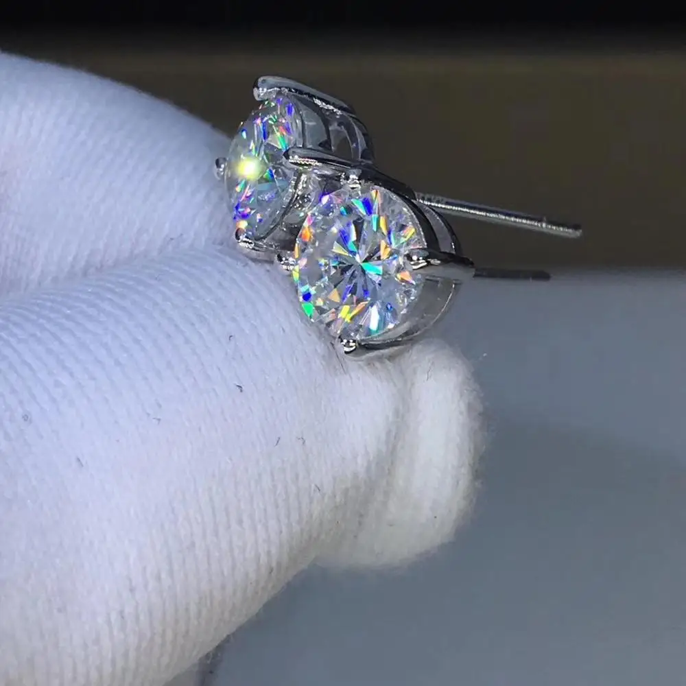 Стихи еврей магазин Круглый Муассанит огранка всего 5.00ct алмаз тест прошел Муассанит белые серьги под золото подарок подруге