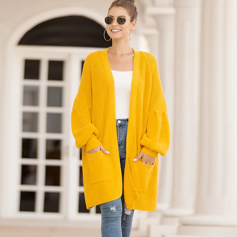 

Plus Size Knitwear Women Sweater Cardigan 2020 Spring and Autumn Girl Loose Lantern Sleeve Long Sleeve Jumper Soft Warm Sweater