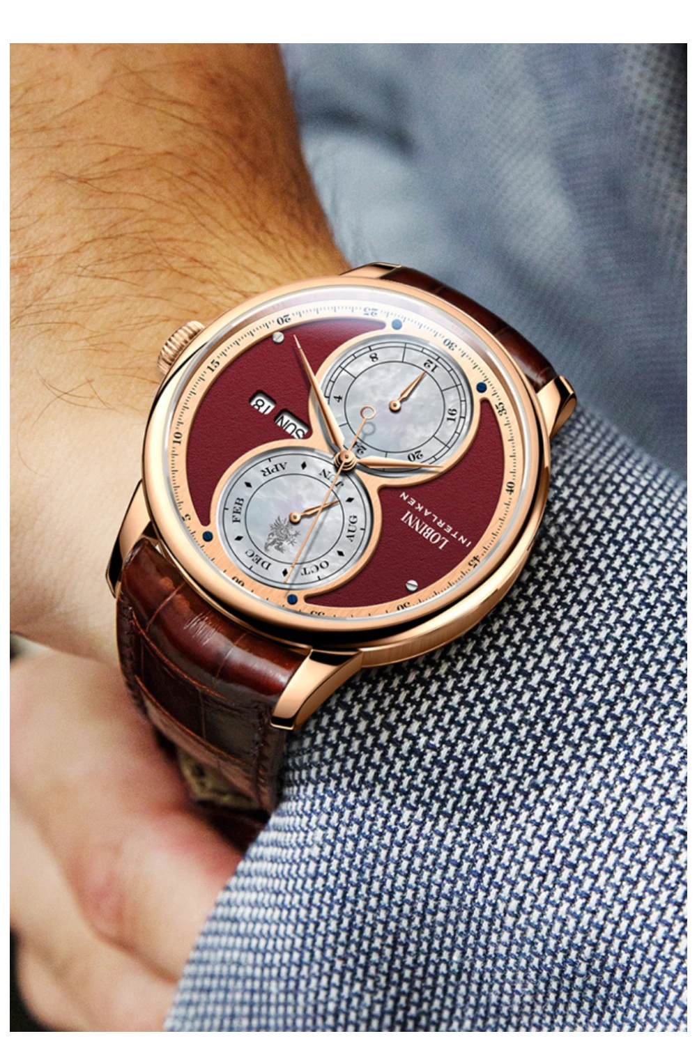 LOBINNI Reloj de los hombres автоматические механические часы, брендовые наручные часы, роскошный подарок, водонепроницаемые наручные часы новейшего дизайна