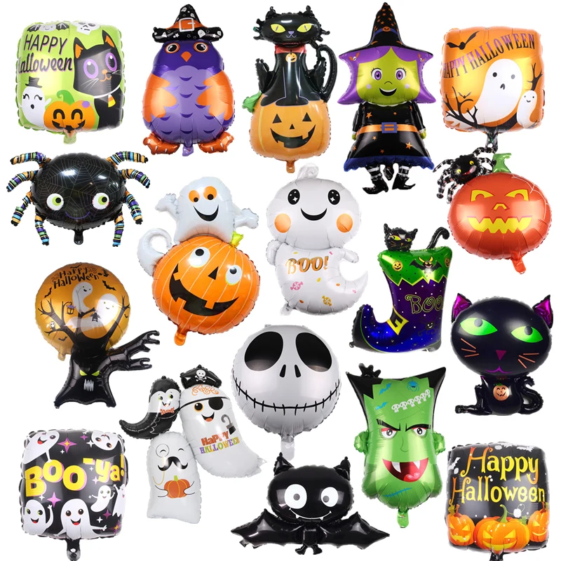 

Happy Halloween Pumpkin Ghost Spider Bat Skull Shape Foil Balloons for Halloween Party Favor Helium Globos Decoration Supplies