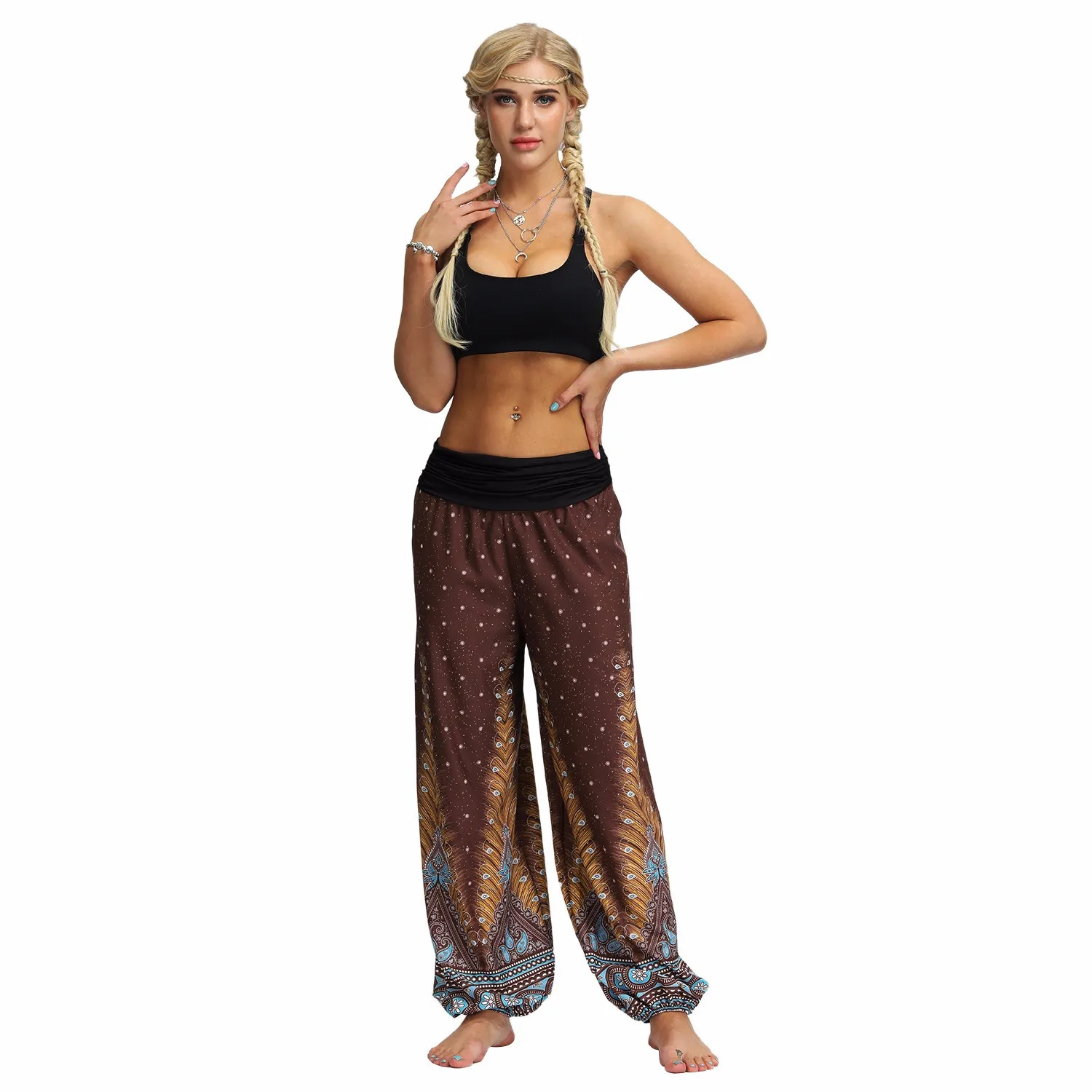 Мужские и женские повседневные свободные хиппи широкие брюки Boho шаровары спортивные лосины Леггинсы спортивные женские фитнес брюки# YL10