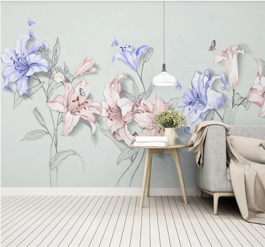 xuesu Customized 5D photo wallpaper modern minimalist hand-painted 3D lily geometric background wall 8D waterproof wall covering