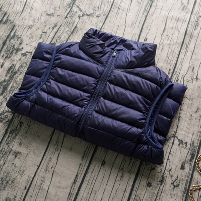 New Autumn Women Middle-aged Duck Down Vest Ultra Light Soft Warm Vests Stand Collar short Down Cotton Waistcoats cc1218