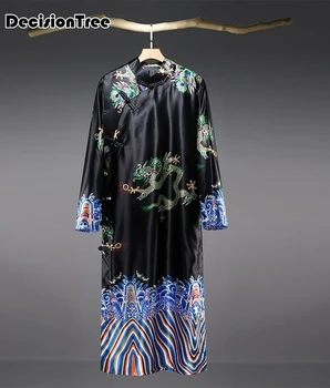 

2020 men's bathrobe spinning silk kimono long sleeves robe longo pajamas men's gown chinese dragon bathrobe mens