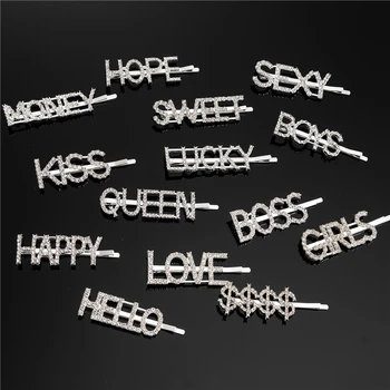 

1Pc Shining Letter Hairpins Crystal Shiny Rhinestones Letters Hair Clips Women Styling Tool Hairgrip Hair Accessories