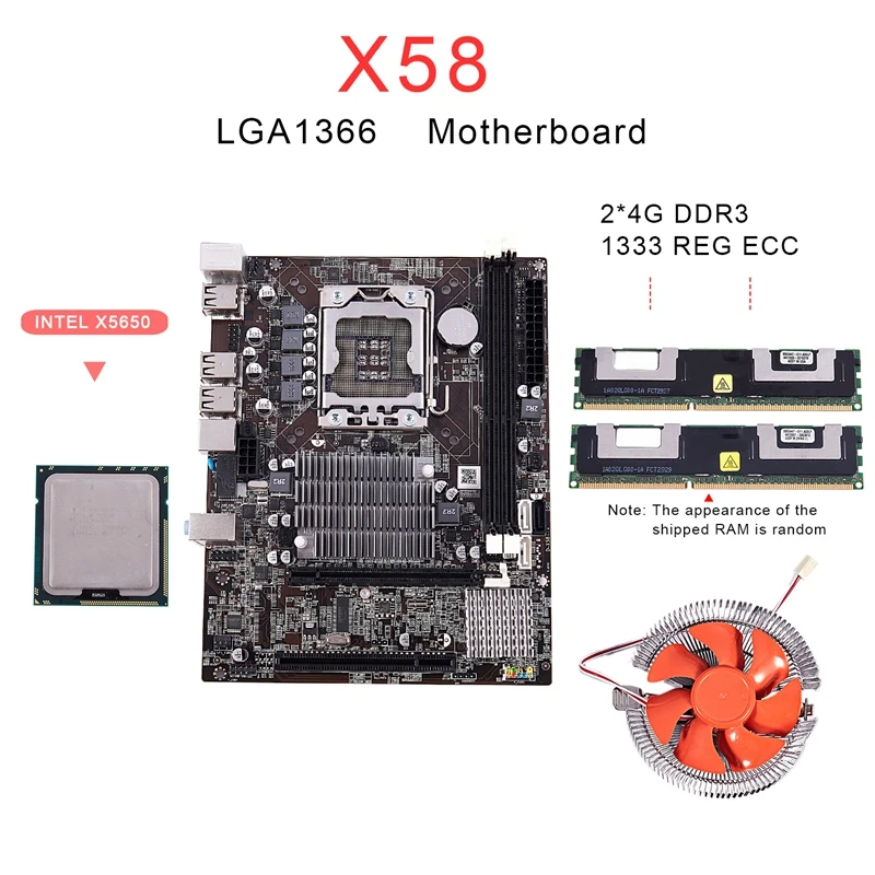 Материнская плата X58 cpu ram Combo LGA1366 материнская плата с Intel X5650& 2-Ch 8G ram ECC с кулером