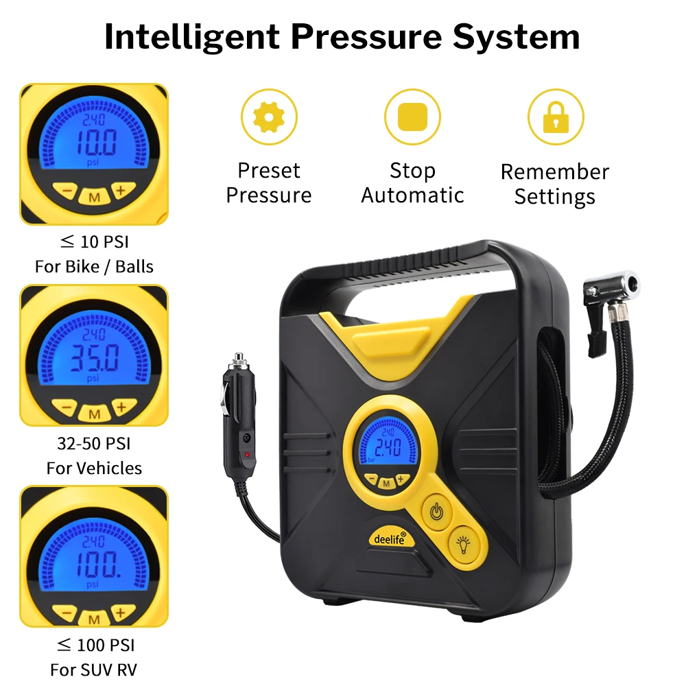 Deelife Digital Car Tire Inflatable Pump Auto Portable Air Compressor for Cars Wheel Tires Electric
