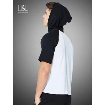 

Summer Hoodies Men Fashion Patchwork Short Sleeve Hooded Sweatshirt Men Hip Hop Tracksuit 2020 Mens Fitness Top camisa masculina