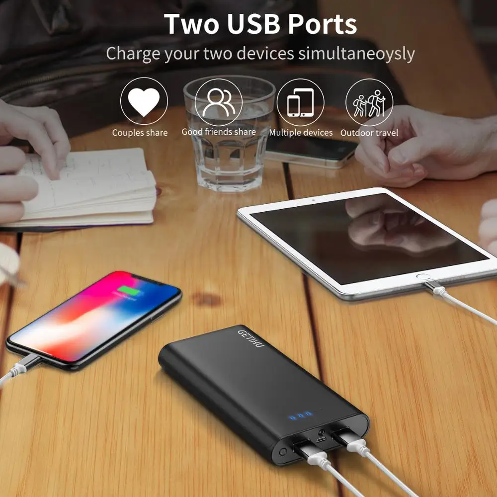 Внешний аккумулятор INIU 20000 мАч 2 4 А два USB порта портативное зарядное устройство