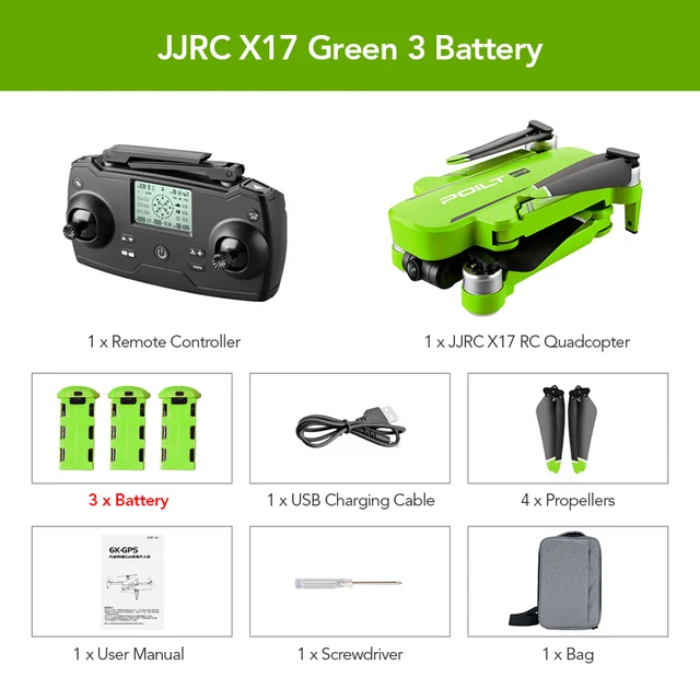 JJRC X17 GPS 6K ESC HD Camera 5G WiFi Brushless 2-Axis Gimbal Optical Flow Positioning Foldable RC Drone PRO Quadcopter RTF GIFT 3 Battery Green