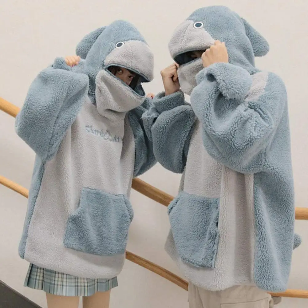 oversized sweatshirt Hooded Sweatshirt Ladies Hooded Shark Plush Sweatshirt Furry Inner Fleece Loose Pullover Tops Couple Clothes Unisex  Sudaderas white hoodie women