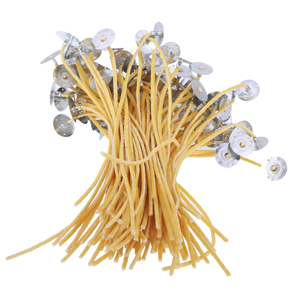 50pcs 20cm Beeswax Pre Waxed Wicks for DIY Candle Making with Sustainer