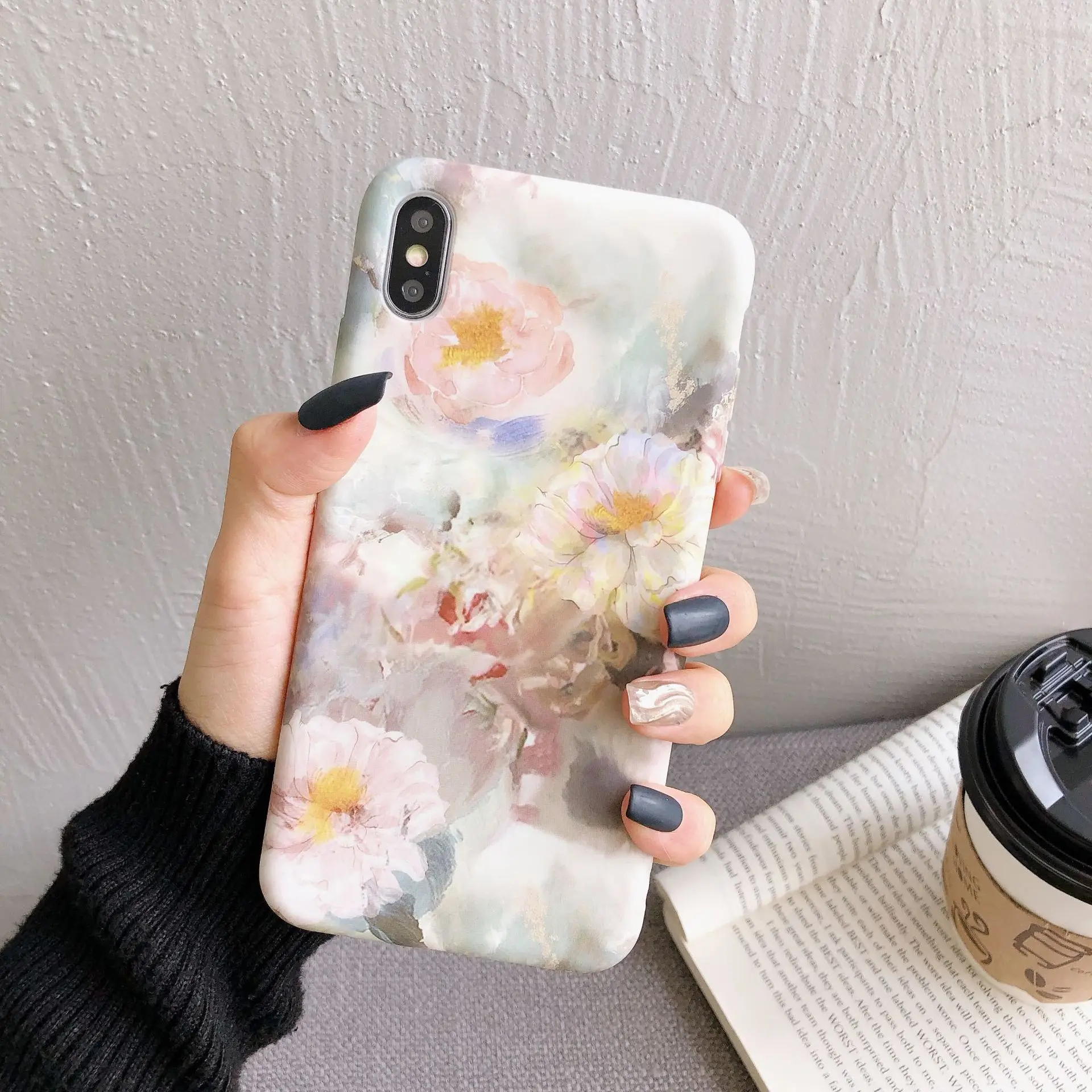 

luxury Art Retro Abstract Flowers KoreanPhone Case For 7 7 Puls 6 6S 7 8 Puls X Xs XR Xsmax Cases Liquid Soft Silicon Back Cover