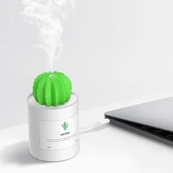 

280mL USB Cactus Timing Air Humidifier Aromatherapy Diffuser Aroma Mist Maker Home Bedroom Desktop Night Light for Notebook